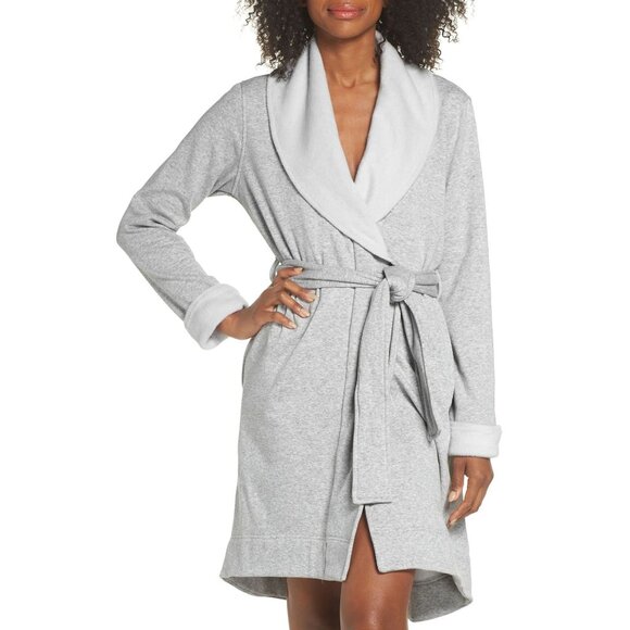 Ugg Blanche Gray Fleece Lined Shawl Collar Robe Belted Pockets Size S Cozy Soft - Picture 2 of 11